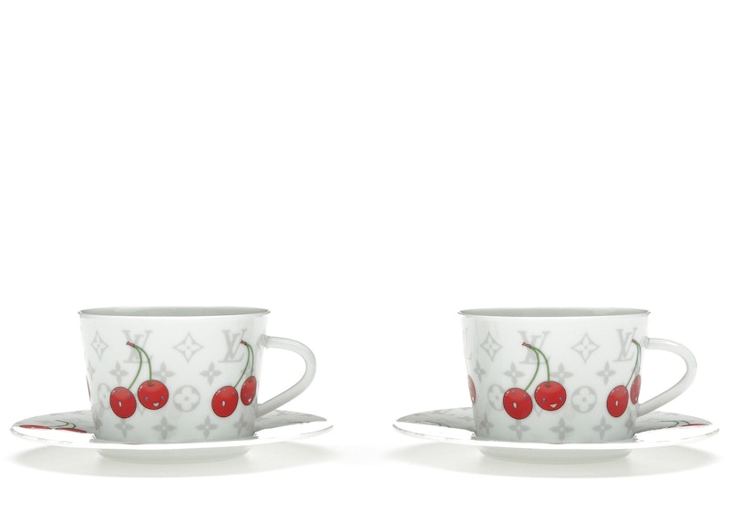 希少コラボ♪【LOUIS VUITTON x TM】Cherry Mug White Monogram Louis Vuitton x Takashi Murakami Set of 2 Cherry Coffee Cups