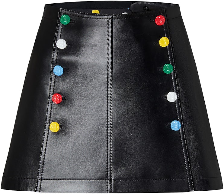 Louis Vuitton x Yayoi Kusama Buttons Leather Mini Skirt Black