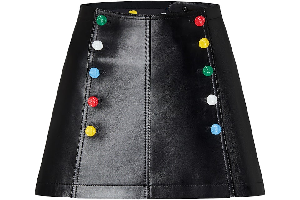 Louis Vuitton x Yayoi Kusama Buttons Leather Mini Skirt Black