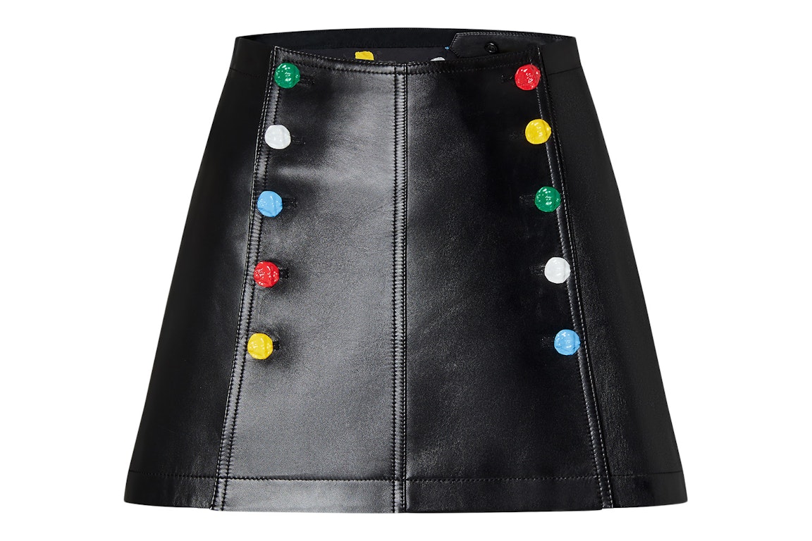 Pre-owned Louis Vuitton X Yayoi Kusama Buttons Leather Mini Skirt Black