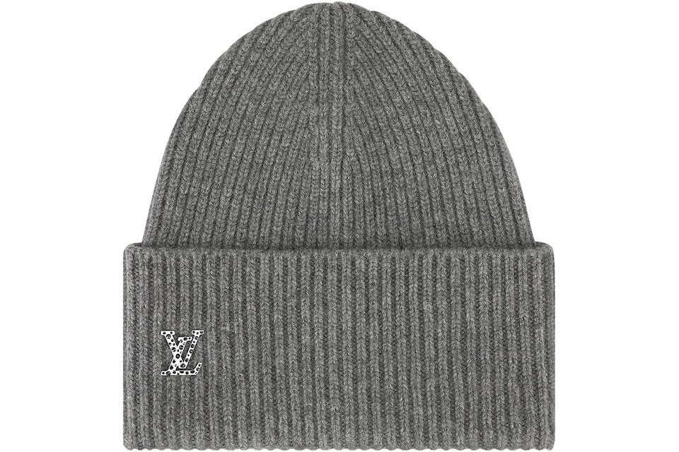 LOUIS VUITTON BEANIE One Size Hat Grey Wool Gray LV Monogram Logo