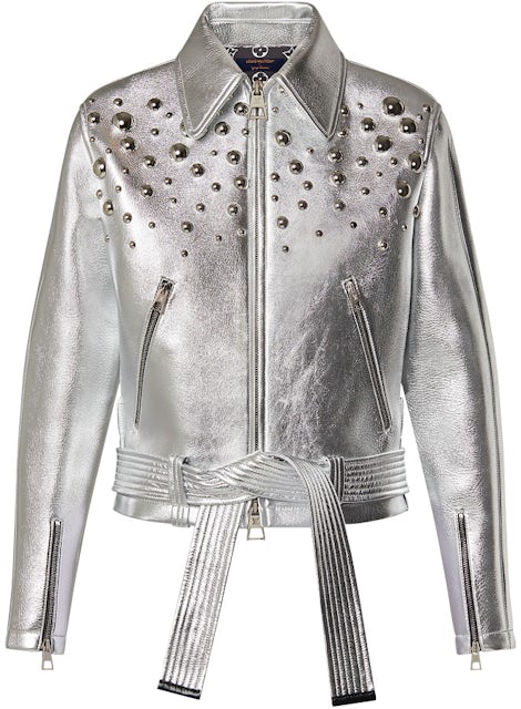 Louis Vuitton x Yayoi Kusama Metal Studs Metallized Leather Jacket Silver