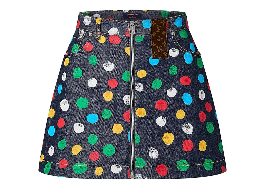 Pre-owned Louis Vuitton X Yayoi Kusama Painted Dots Denim Mini Skirt Indigo/blue