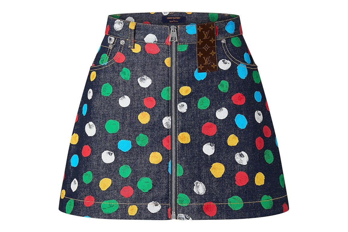Pre-owned Louis Vuitton X Yayoi Kusama Painted Dots Denim Mini Skirt Indigo/blue