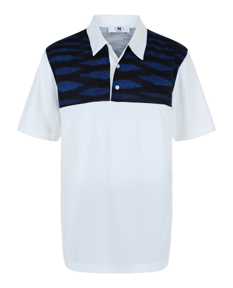 Pre-owned M Missoni Men's Graphic Print Cotton Polo Shirt In White Jersey Blue Knit