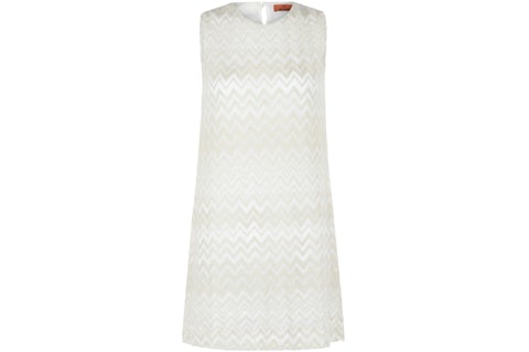 M Missoni Metallic Zigzag Print Shift Dress Gold White - US M Missoni Metallic Zigzag Print Shift Dress Gold White - US