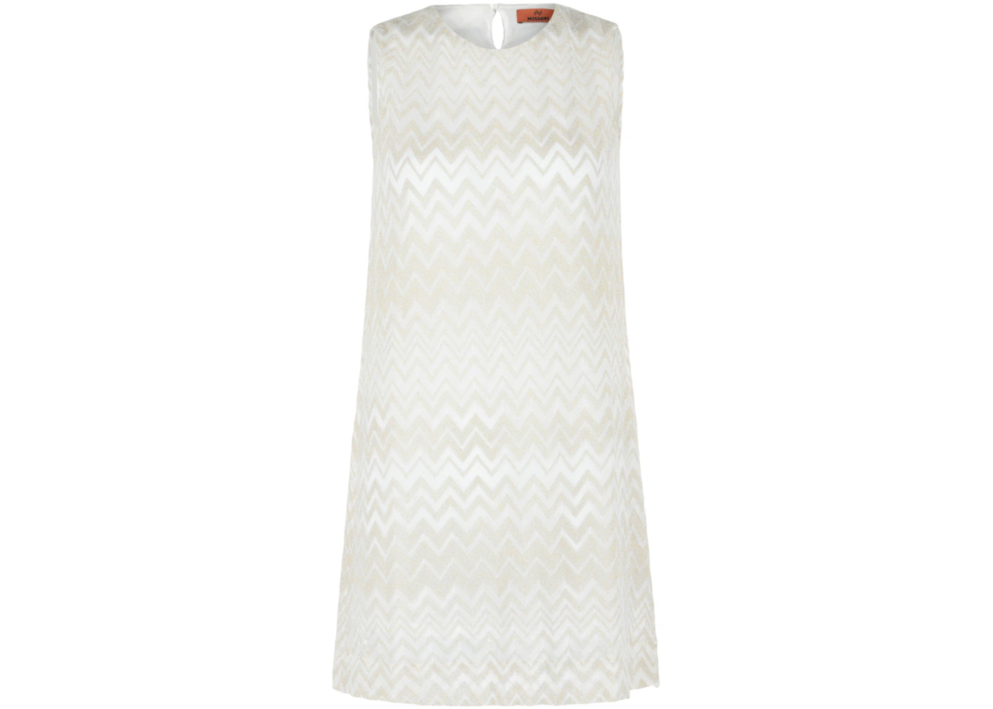 M Missoni Metallic Zigzag Print Shift Dress Gold White - US M Missoni Metallic Zigzag Print Shift Dress Gold White - US