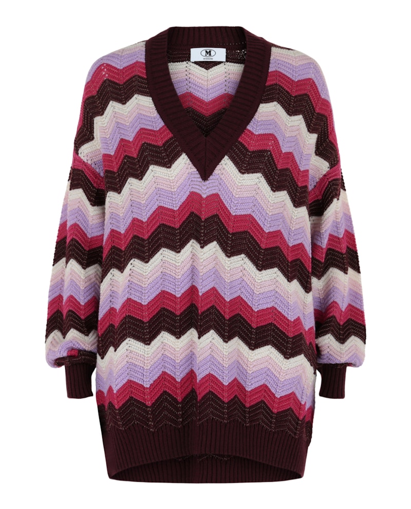 Pre-owned M Missoni Women's Oversized Vneck Zigzag Sweater In Lilac Pink White