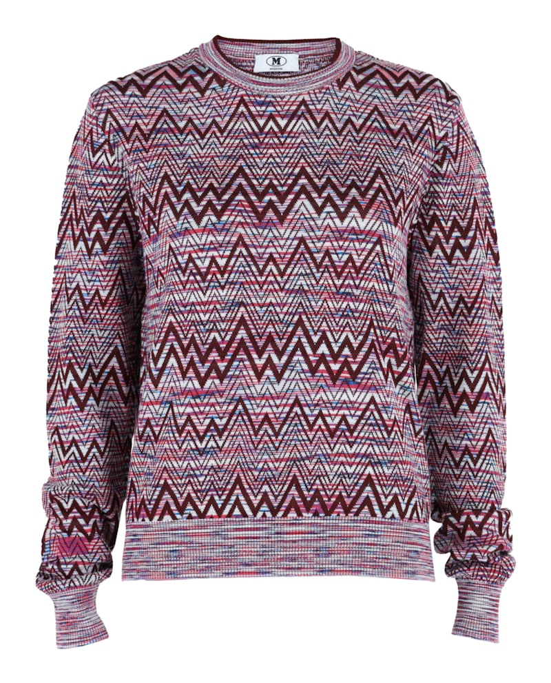 Pre-owned M Missoni Women's Oversized Zigzag Sweater In Gradient Pink Red Light Blue