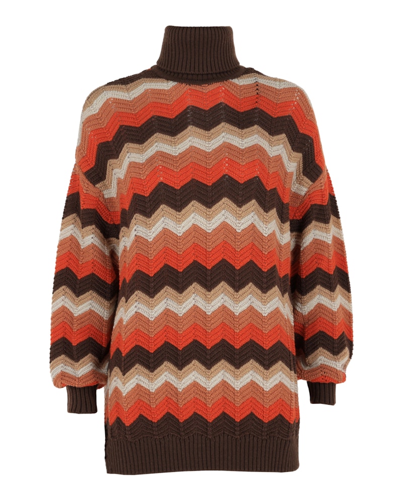 Pre-owned M Missoni Women's Oversized Zigzag Turtleneck Sweater In Brown Orange Yellow Beige