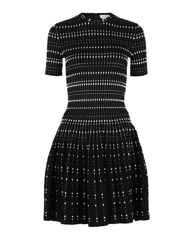 Alexander McQueen Stitch Dot Fit & Flare Dress Black White - GB