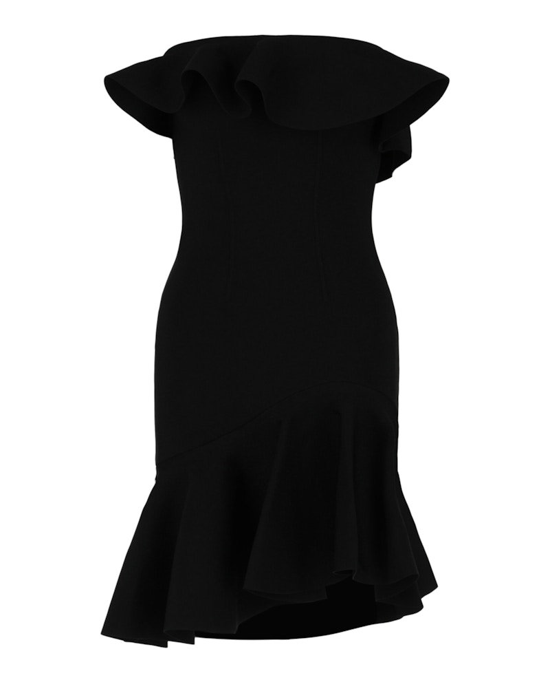 Alexander McQueen Strapless Asymmetric Ruffled Dress Black