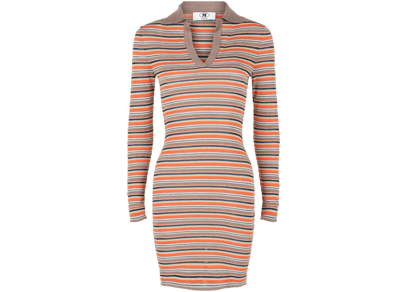 M Missoni Striped Polo Mini Dress Multi Orange Blue Pink Beige Stripes - US M Missoni Striped Polo Mini Dress Multi Orange Blue Pink Beige Stripes - US