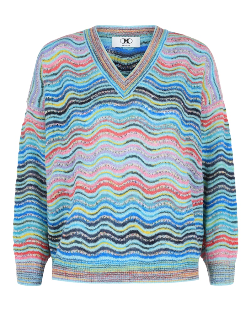 M Missoni Wave-Pattern Knit Sweater Multi Blue Yellow Black