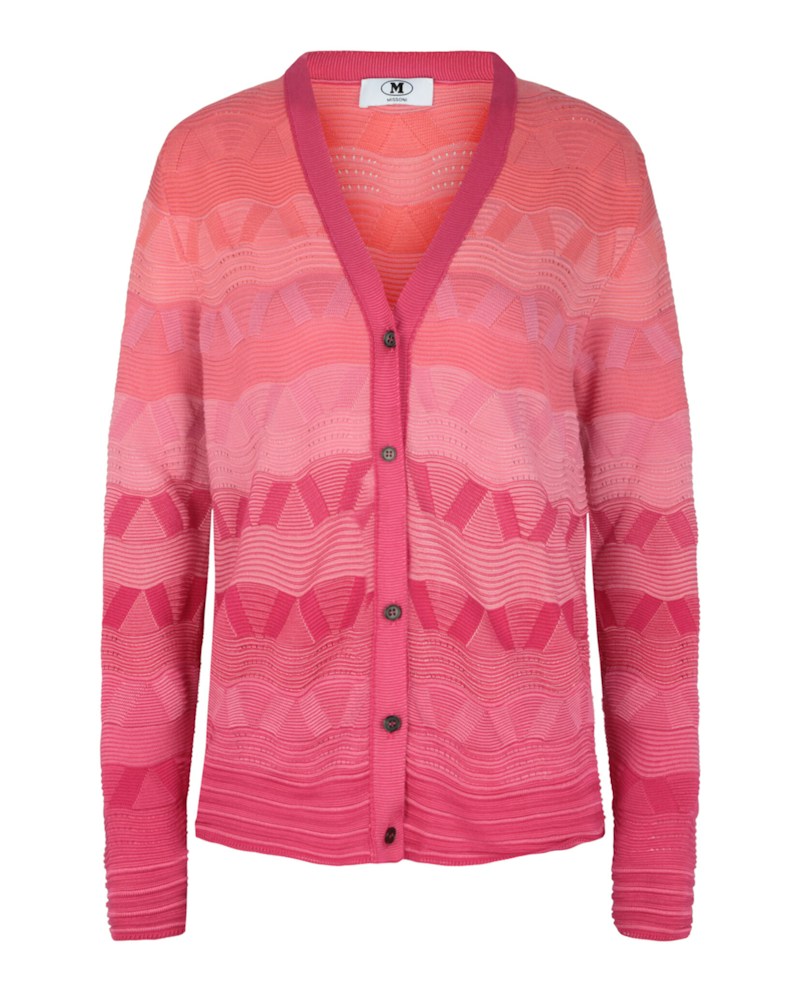 M Missoni Wave-Pattern Slim Cardigan Degrade Fucsia