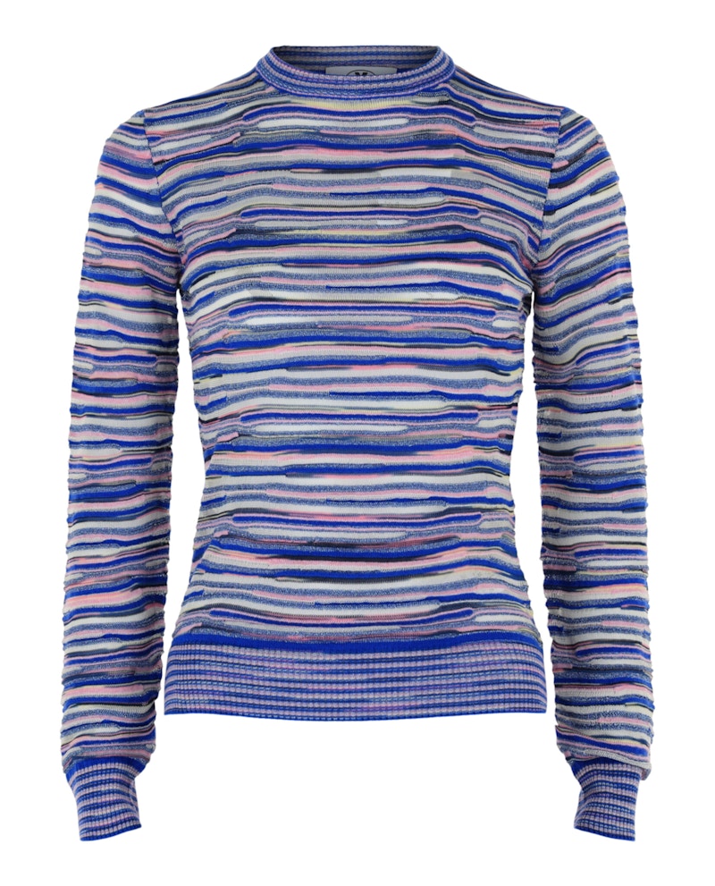Pre-owned M Missoni Women's Wave Slimfit Knit Sweater In Pink Blue Avio White