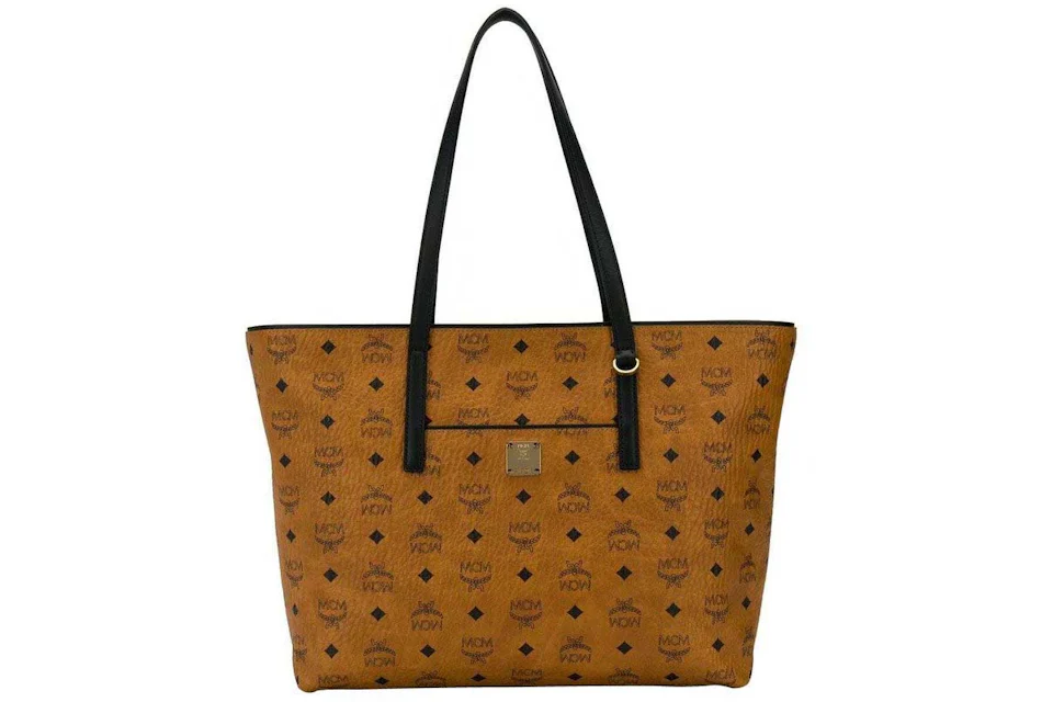 MCM Anya Shopper Medium Visetos Cognac Brown in Coated Canvas with Gold ...