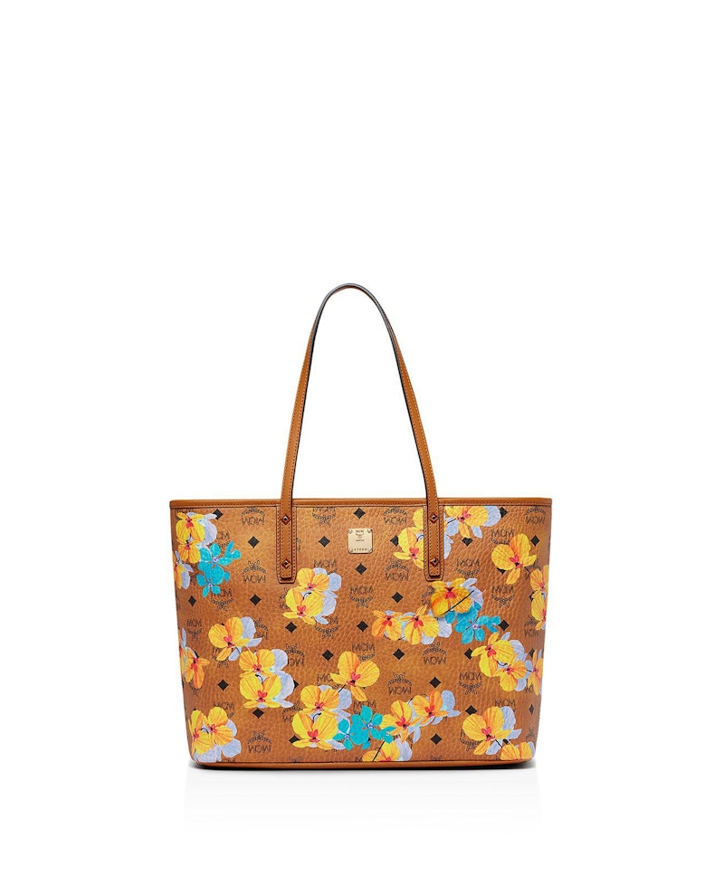 MCM Anya Top Zip Shopper Visetos Flower Medium Cognac in Coated Canvas with Gold tone DE