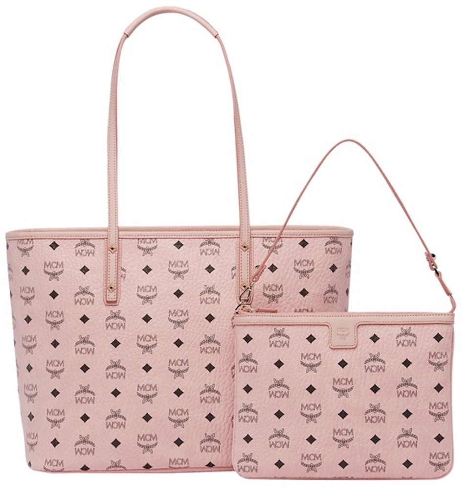 MCM Anya Top Zip Shopper Visetos Medium Soft Pink in Coated Canvas with ...