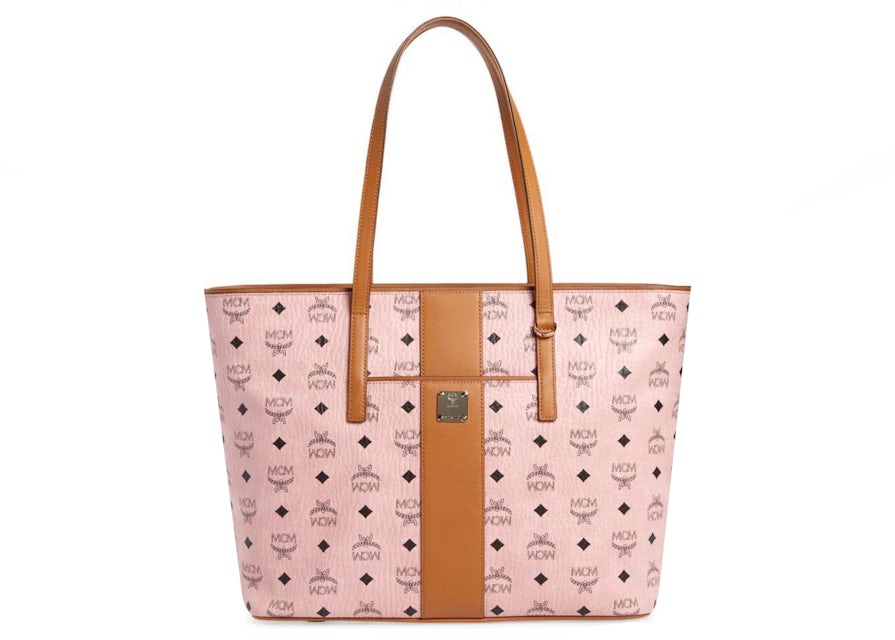 MCM Project Shopper Visetos Leather Tote Reversible Medium in Pink