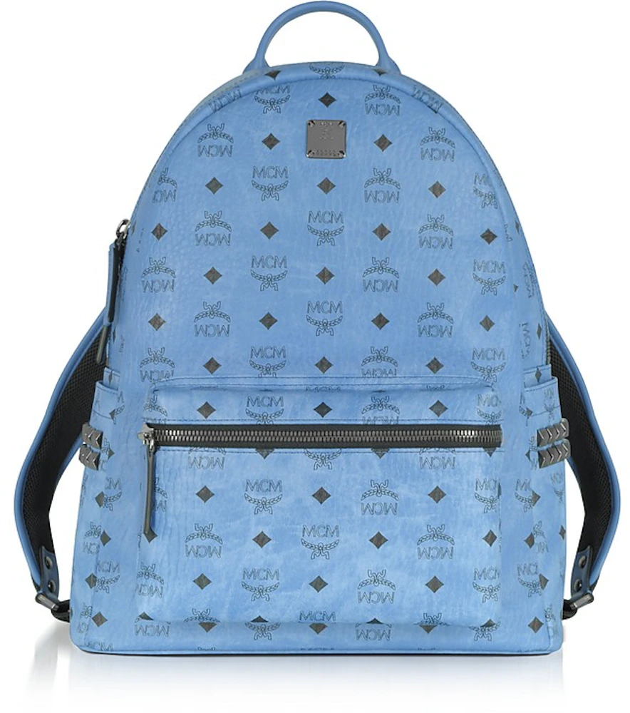 MCM Blue Coated Canvas and Leather Large Studs Stark Backpack at 1stDibs