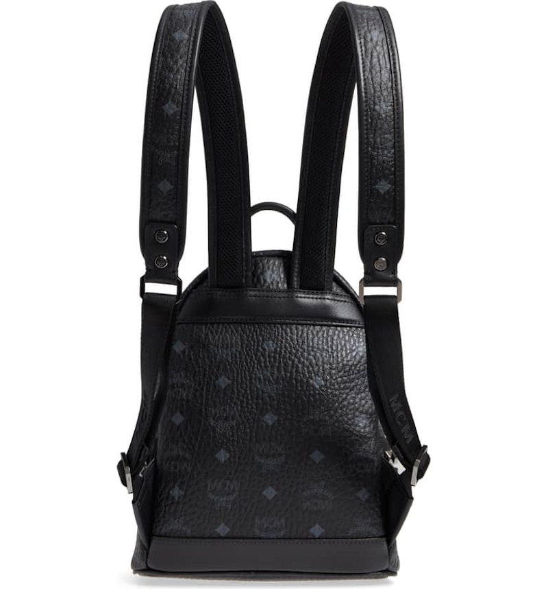 MCM Stark Backpack Visetos Side Studs Mini Black in Coated Canvas with