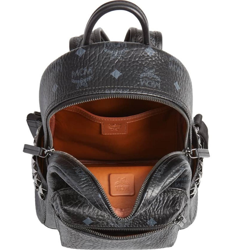 MCM Stark Backpack Visetos Side Studs Mini Black in Coated Canvas with Silvertone