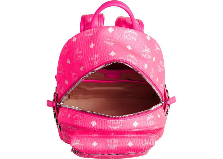 MCM Backpack Stark Visetos Neon Pink in Coated Canvas with Silver