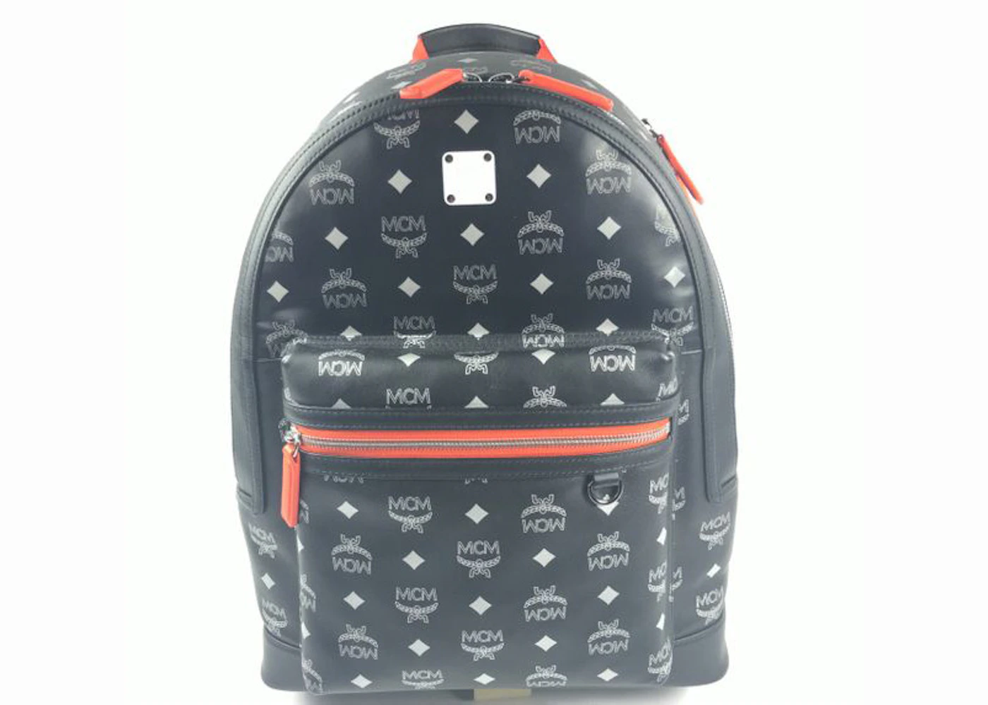 MCM Backpack Visetos Medium Black/Orange in Leather with Cobalt - US