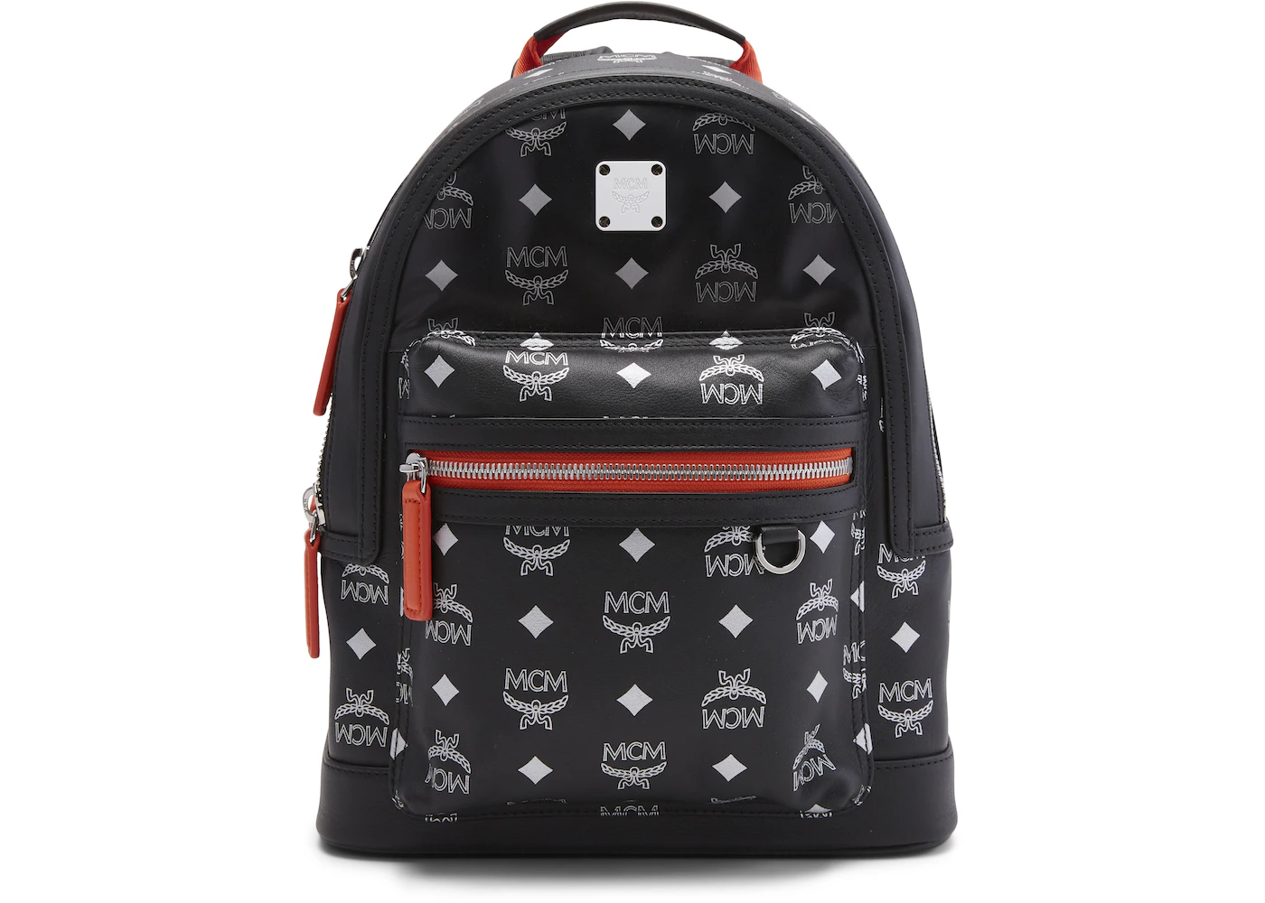 MCM Backpack Visetos Small Black/Orange in Leather with Silver-tone - US