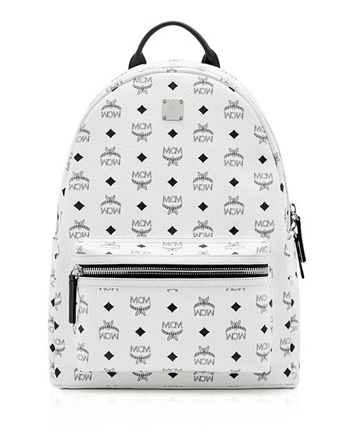 MCM Stark Backpack Visetos Medium White in Coated Canvas with 