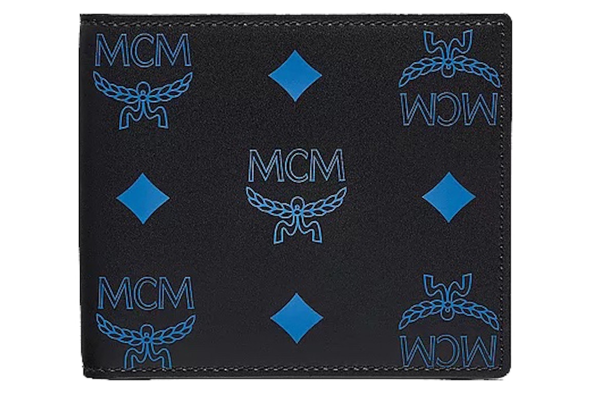 Pre-owned Mcm Bifold Wallet Splash Logo Blue