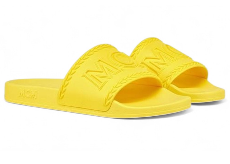 Pre-owned Mcm Men's Big Logo Rubber Slides Sneakers In Yellow