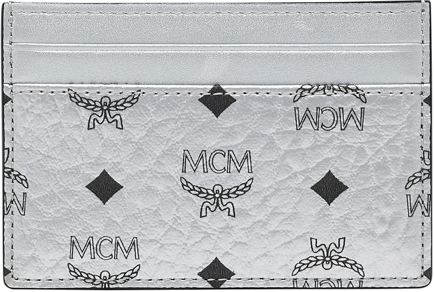 Mcm Card Case Visetos Mini Berlin Silver In Coated Canvas