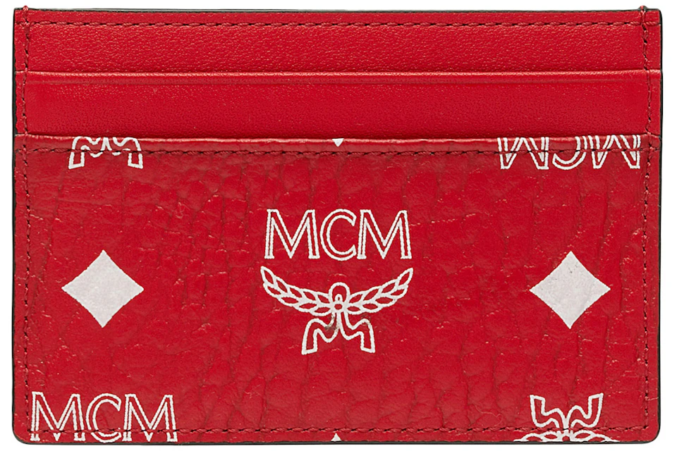 MCM Card Case White Visetos Mini Viva Red