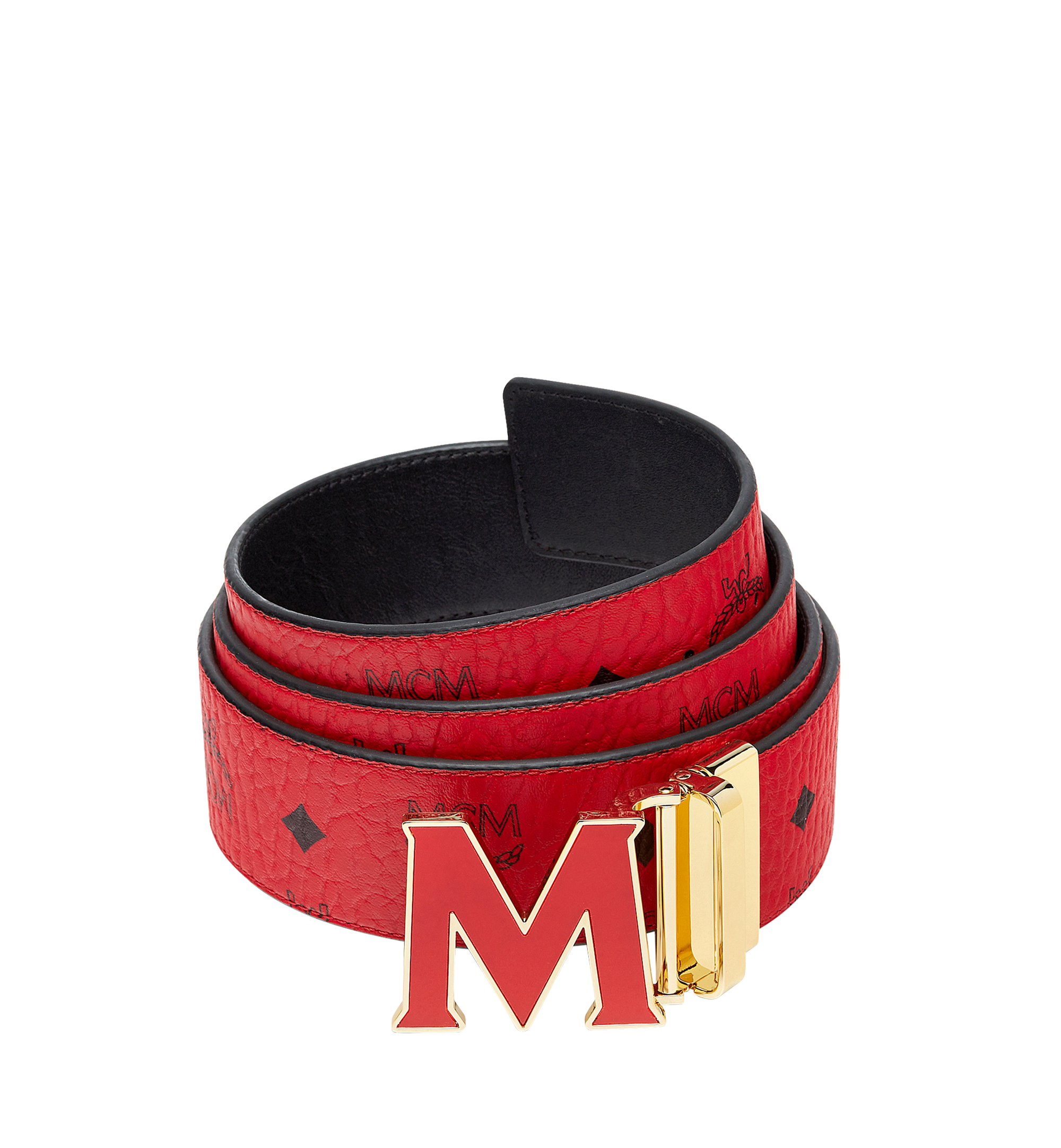 MCM Claus Enamel M Reversible Belt Visetos 1.75W One Size Ruby Red