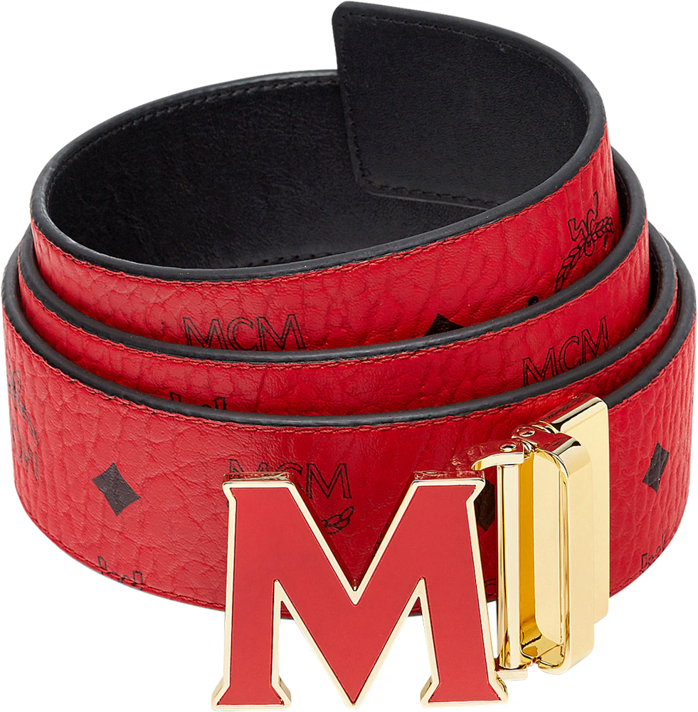 MCM Mens Claus Red Leather Reversible Belt
