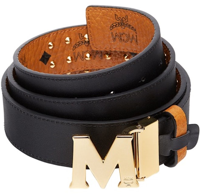 MCM Letter Belt Visetos 1.5W 47In/120Cm Cognac in Coated Canvas with  Gold-tone - US
