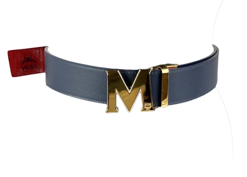 MCM Claus Gold M Buckle Leather Reversible Belt Red in