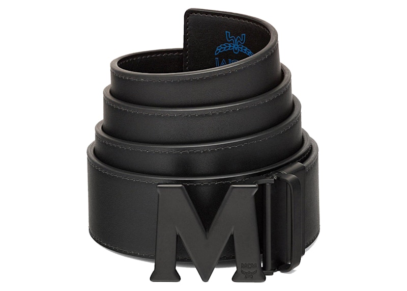 MCM Claus M Reversible Belt Vallarta Blue in Embossed Leather - US