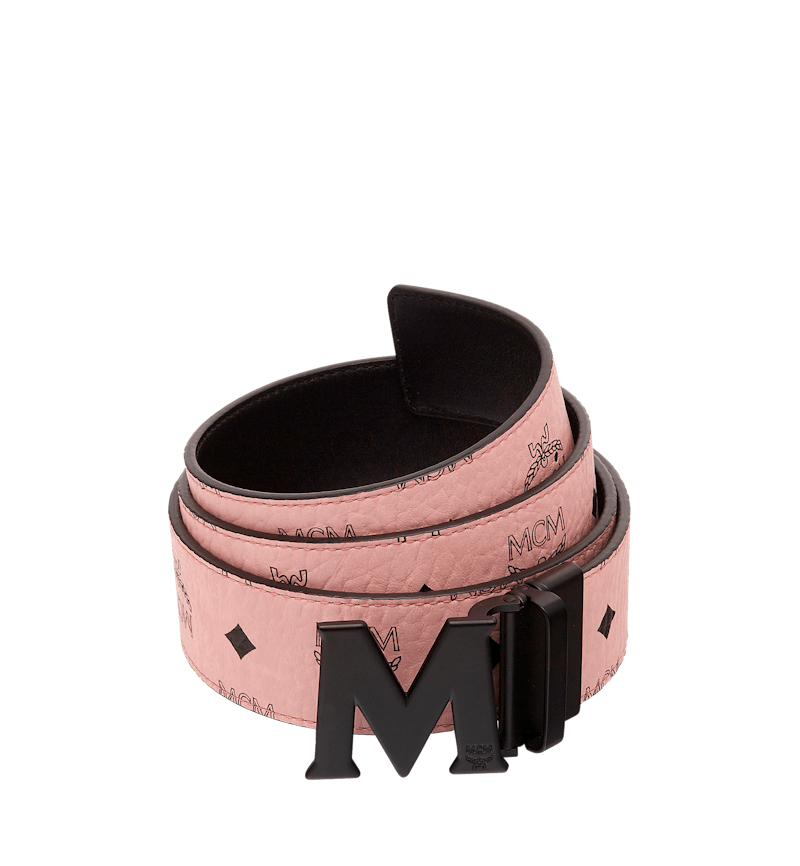 MCM Claus M Reversible Belt Visetos 1.75W 51In 130Cm Soft Pink in Coated Canvas with Matte Black tone US