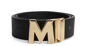 MCM Claus M Reversible Belt Visetos 24K Gold 1.75W 51In/130Cm Black