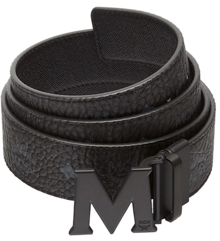 MCM Claus M Reversible Belt Visetos 24K Gold 1.75W 51In/130Cm Black in  Coated Canvas with 24k Gold - US