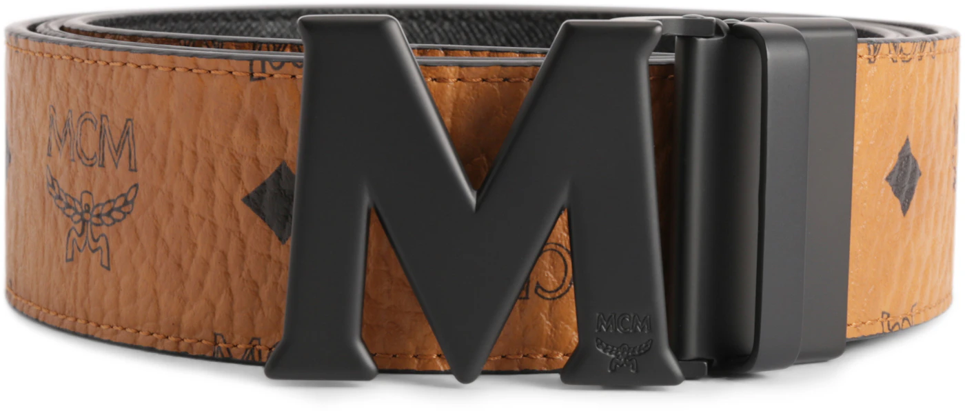 MCM Reversible Belt With 24K Gold Belt Buckle - Cognac