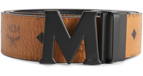 MCM Claus M Reversible Belt Visetos Matte Black-tone 1.75W 51In/130Cm Cognac