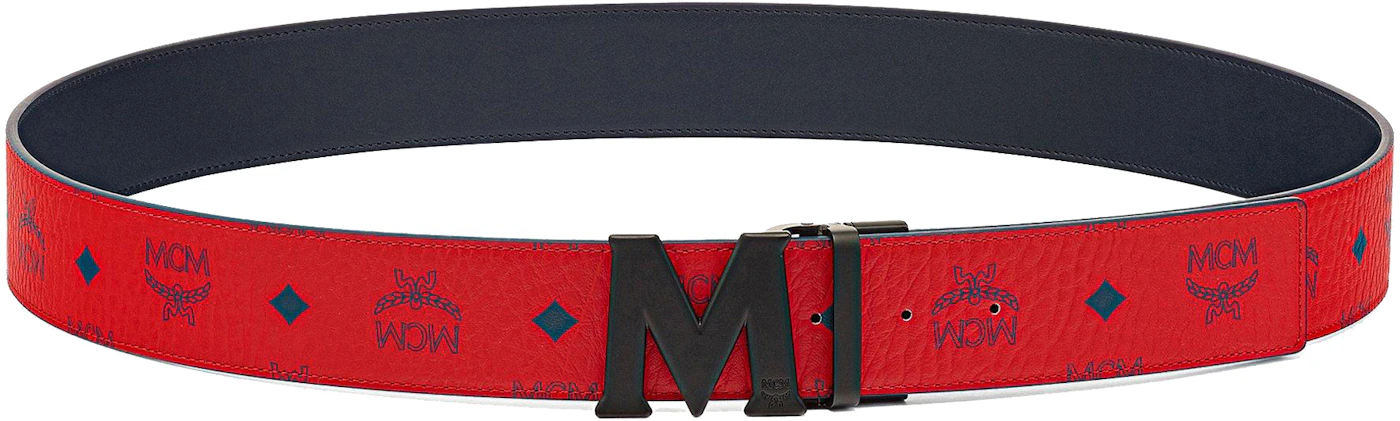 MCM Claus M Reversible Belt Visetos Monogram Red in Coated Canvas with ...