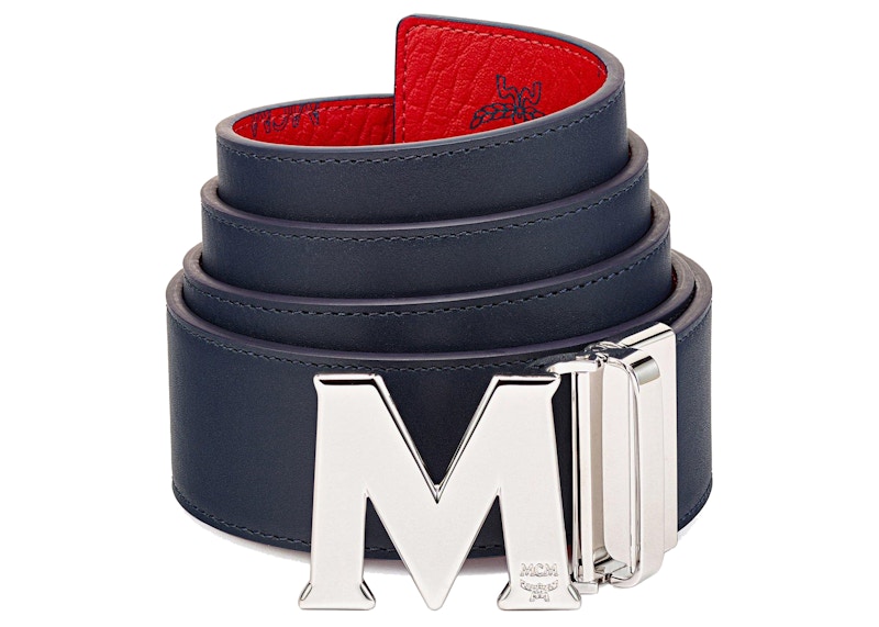 MCM Claus M Reversible Belt Visetos Monogram Red Silver