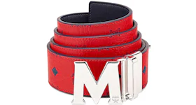 MCM Claus M Reversible Belt Visetos Monogram Red/Silver