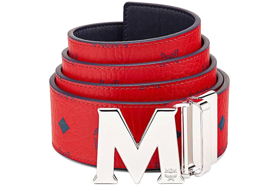 MCM Claus M Reversible Logo Belt Red & Blue Size 40