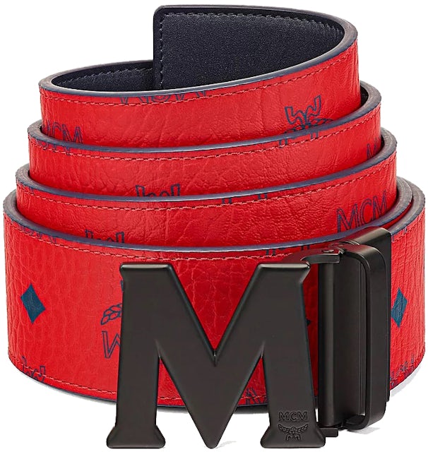 MCM Claus Enamel M Reversible Belt Visetos 1.75W One Size Ruby Red in  Coated Canvas with Gold-tone - US